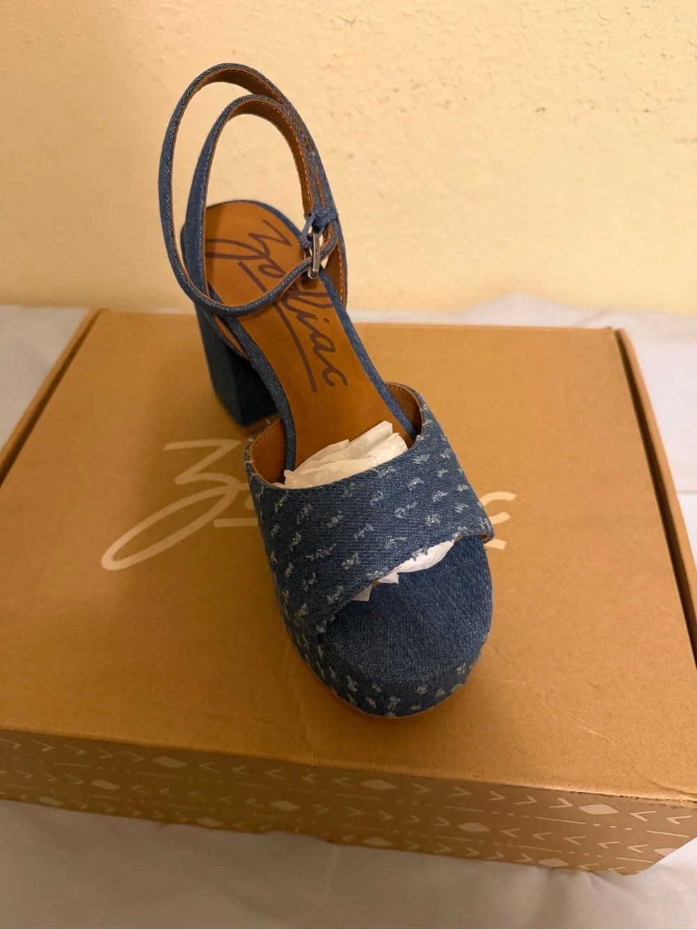 Zodiac Blue Denim Platform Sandals with Ankle Strap